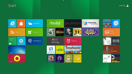 Pantalla de inicio de Windows 8 con interfaz Metro